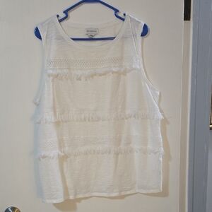 Liz Claiborne White Fringe Lace-Trim Tank Top